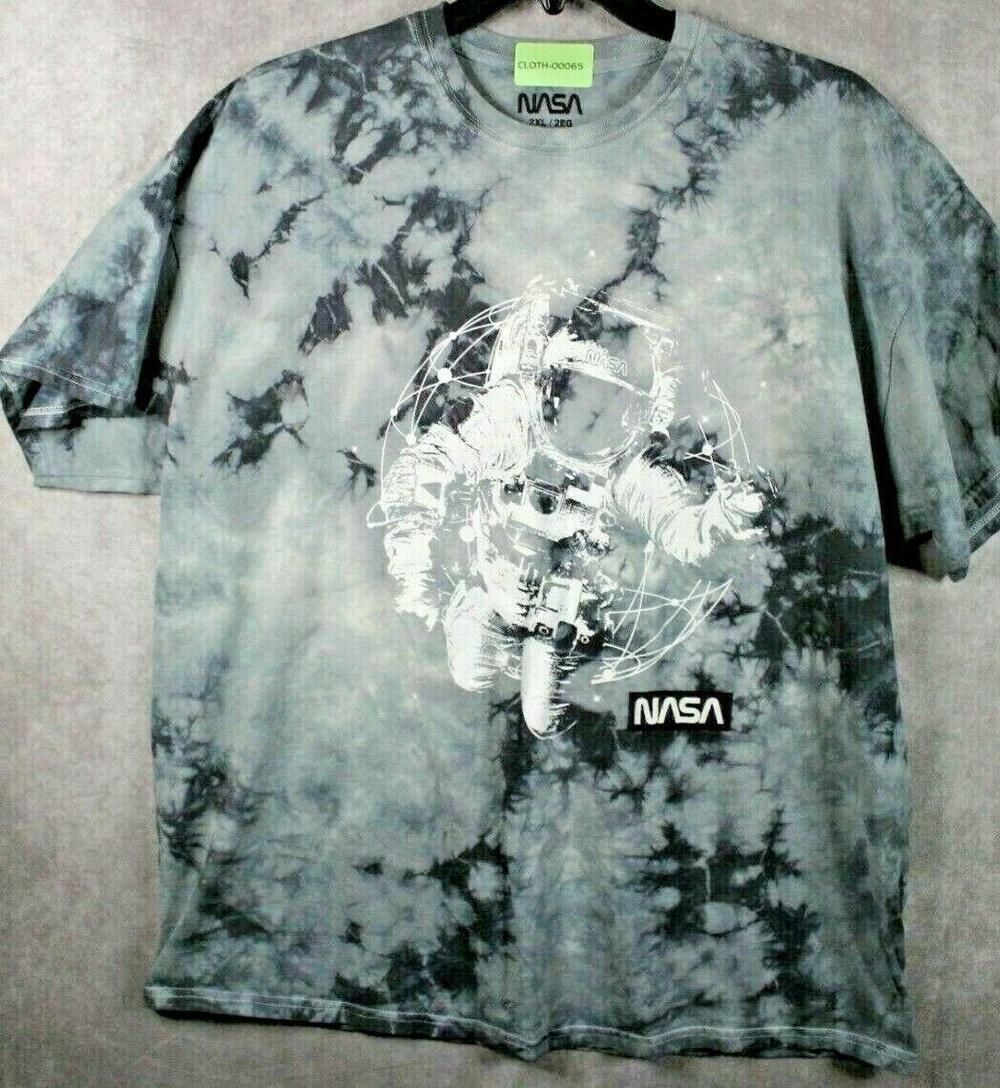 NASA Shirt Mens 2XL Gray Short Sleeve Tie Dye Astronaut Graphic Tagless Cotton